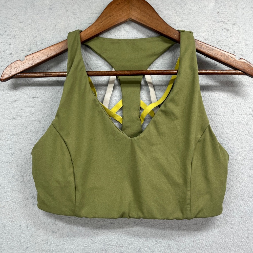 Fabletics Sports Bra Womens Olive Strappy Racerback Active Yoga Gym Athleisure